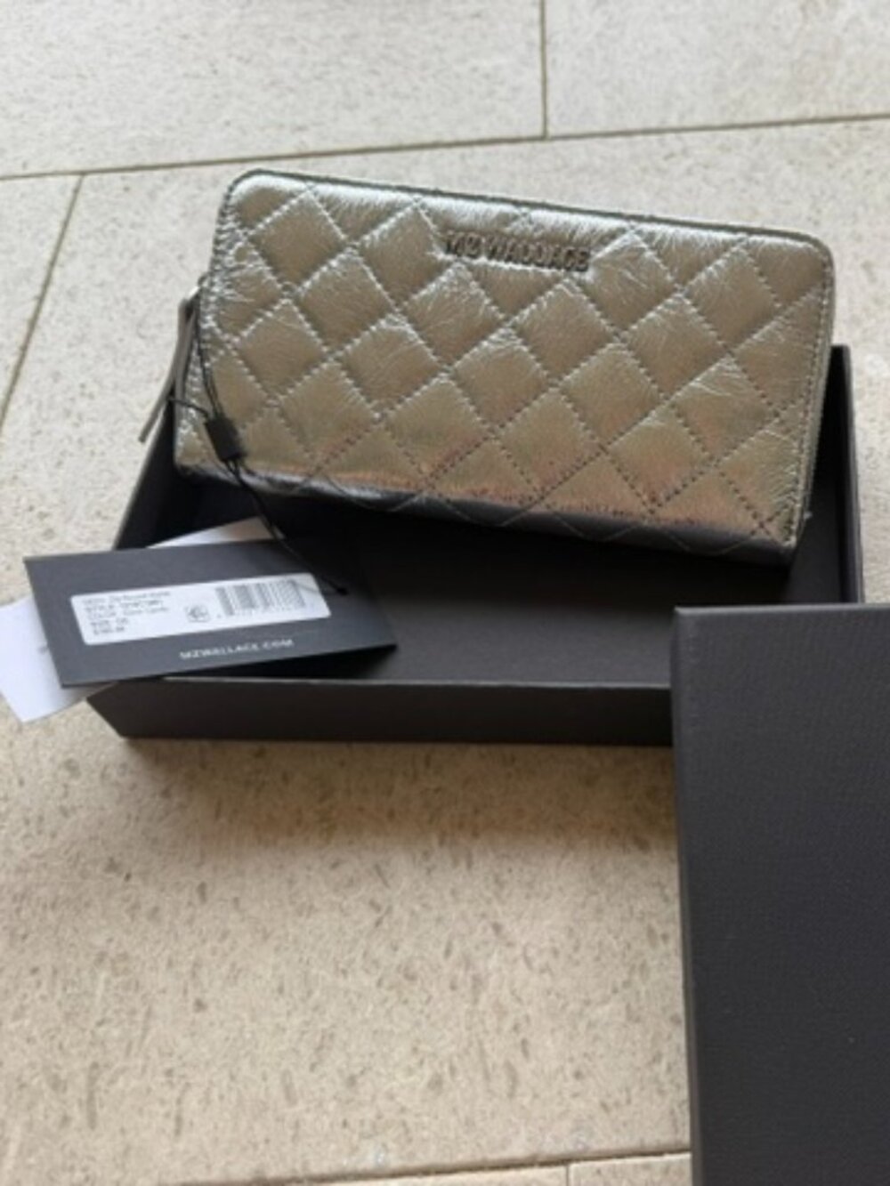 MZ Wallace Zip Round Wallet - Silver Camo Quilted - Original Retail $195